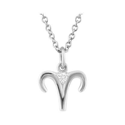 Solid 925 Sterling Silver .015 CT Natural Diamond Aries Zodiac Charm 16-18" Necklace