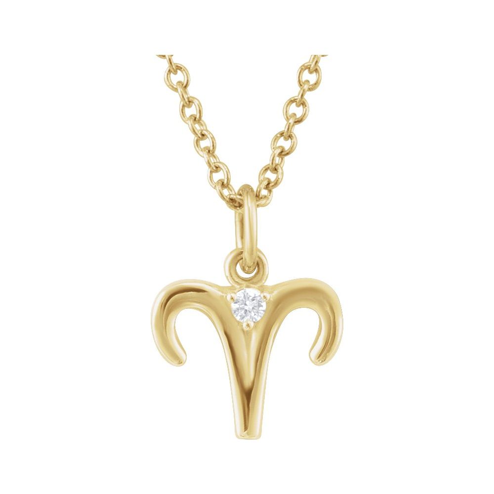 14K Yellow Gold .015 CT Natural Diamond Aries Zodiac Charm 16-18" Necklace