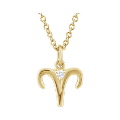 14K Yellow Gold .015 CT Natural Diamond Aries Zodiac Charm 16-18" Necklace