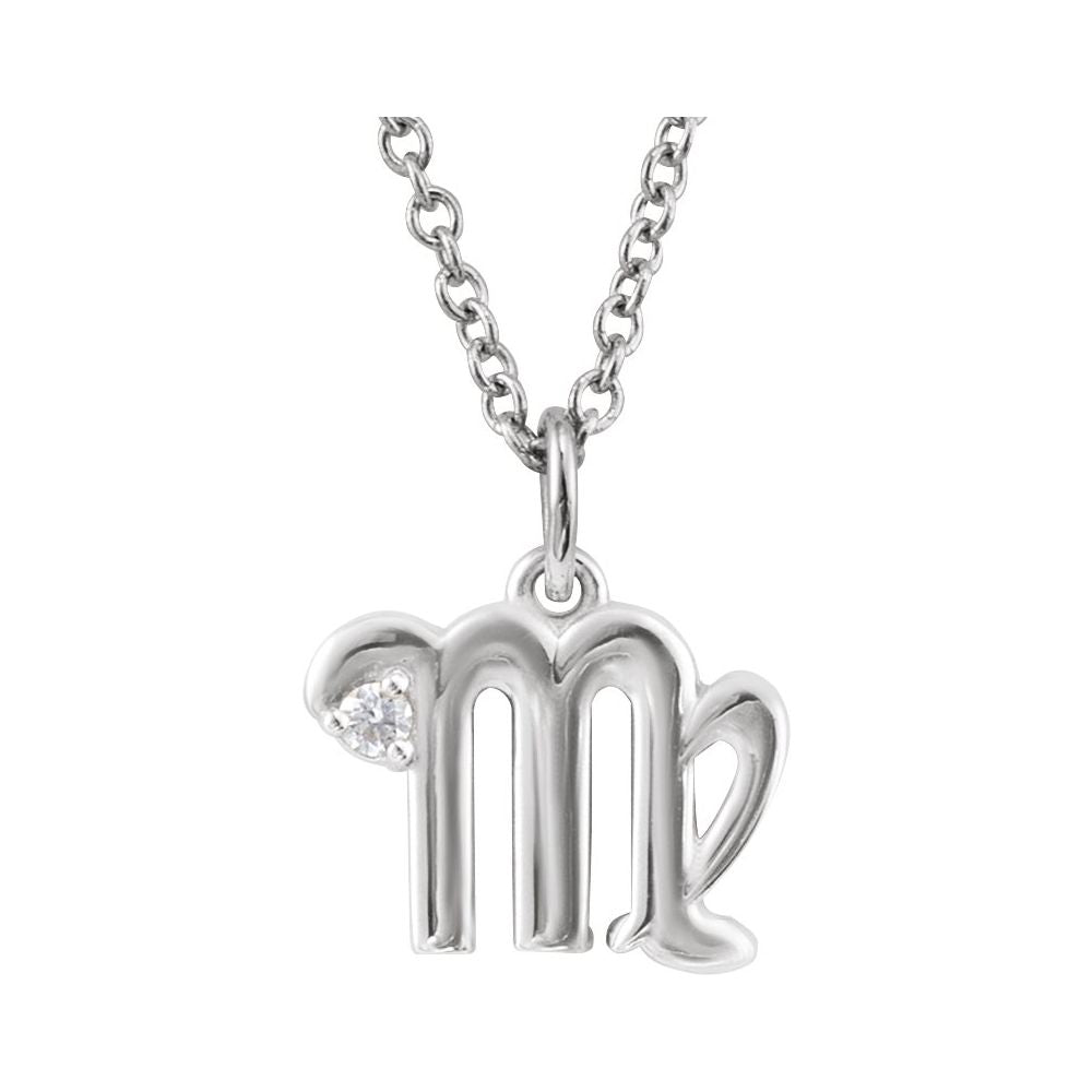 Solid 925 Sterling Silver .015 CT Natural Diamond Virgo Zodiac Charm 16-18" Necklace