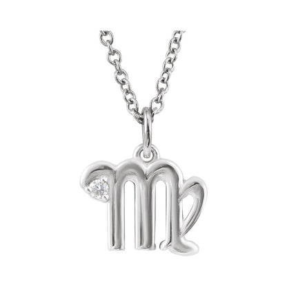Solid 925 Sterling Silver .015 CT Natural Diamond Virgo Zodiac Charm 16-18" Necklace
