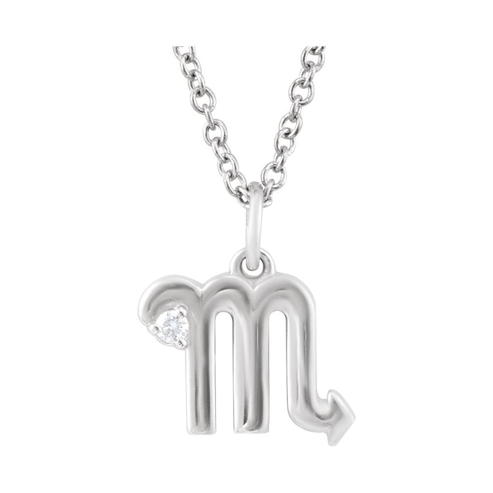 Solid 925 Sterling Silver .015 CT Natural Diamond Scorpio Zodiac Charm 16-18" Necklace