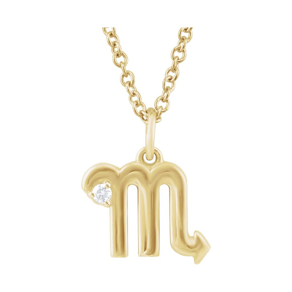 14K Yellow Gold .015 CT Natural Diamond Scorpio Zodiac Charm 16-18" Necklace
