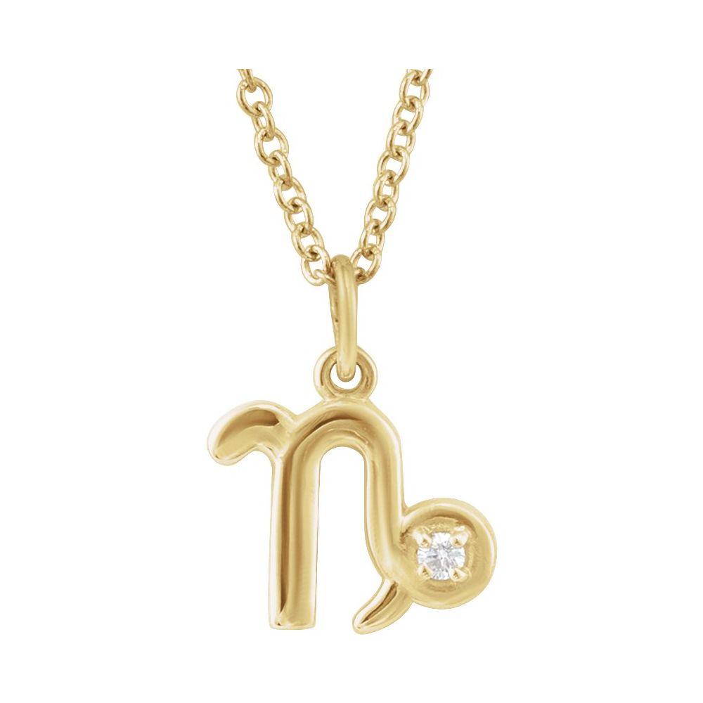 14K Yellow Gold .015 CT Natural Diamond Capricorn Zodiac Charm 16-18" Necklace