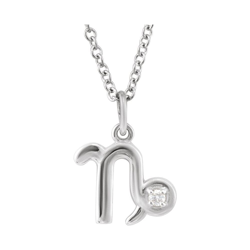 Solid 925 Sterling Silver .015 CT Natural Diamond Capricorn Zodiac Charm 16-18" Necklace