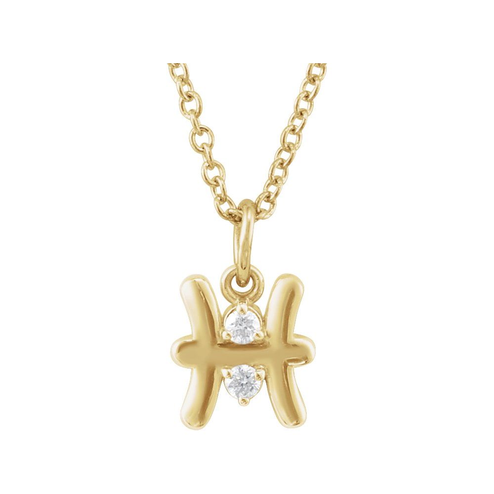 14K Yellow Gold .015 CT Natural Diamond Pisces Zodiac Charm 16-18" Necklace