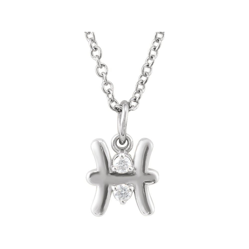 Solid 925 Sterling Silver .015 CT Natural Diamond Pisces Zodiac Charm 16-18" Necklace