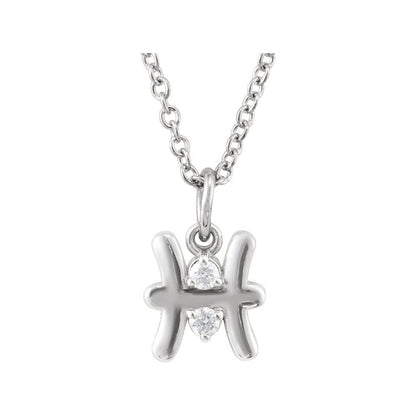 Solid 925 Sterling Silver .015 CT Natural Diamond Pisces Zodiac Charm 16-18" Necklace