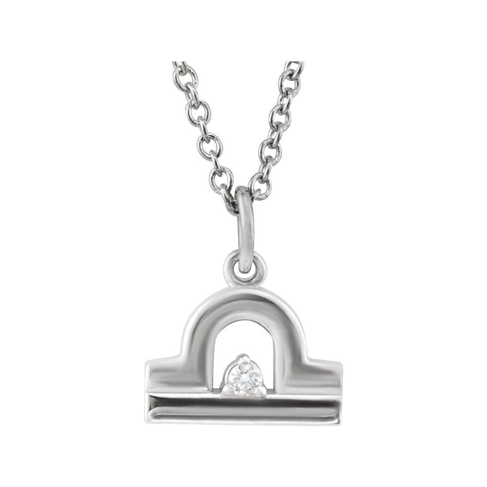 Solid 925 Sterling Silver .015 CT Natural Diamond Libra Zodiac Charm 16-18" Necklace