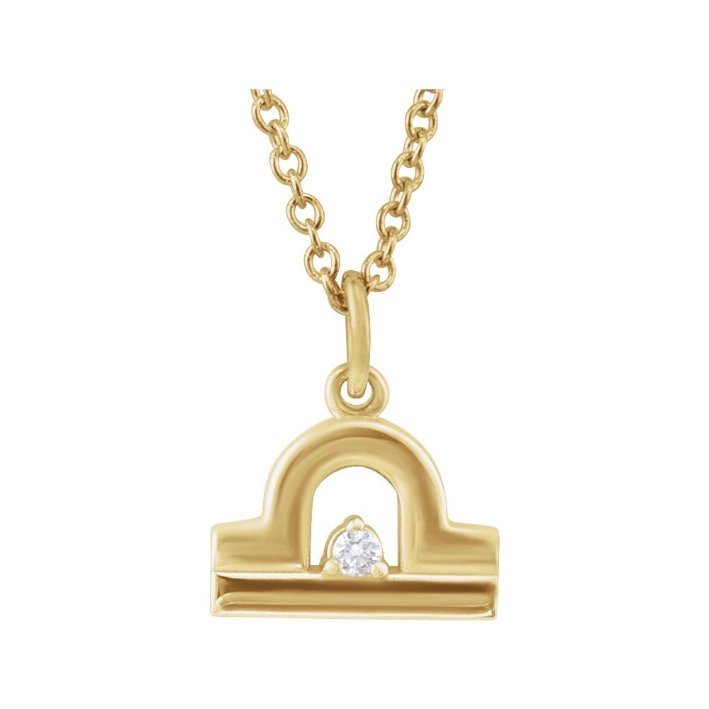 14K Yellow Gold .015 CT Natural Diamond Libra Zodiac Charm 16-18" Necklace