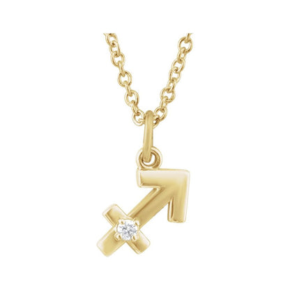 14K Yellow Gold .015 CT Natural Diamond Sagittarius Zodiac Charm 16-18" Necklace