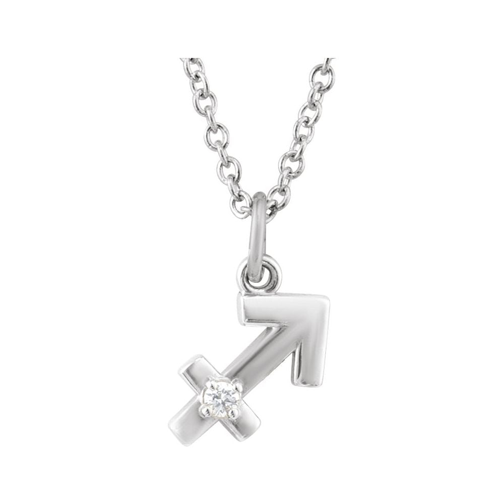 Solid 925 Sterling Silver .015 CT Natural Diamond Sagittarius Zodiac Charm 16-18" Necklace