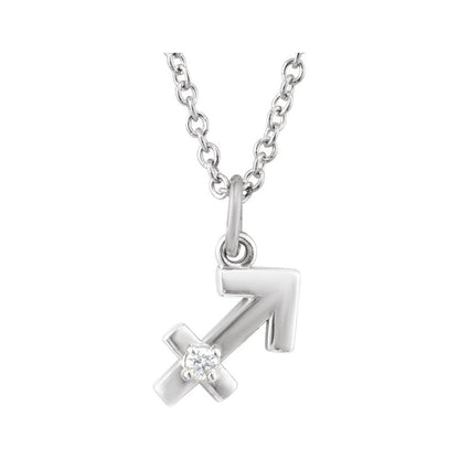 Solid 925 Sterling Silver .015 CT Natural Diamond Sagittarius Zodiac Charm 16-18" Necklace