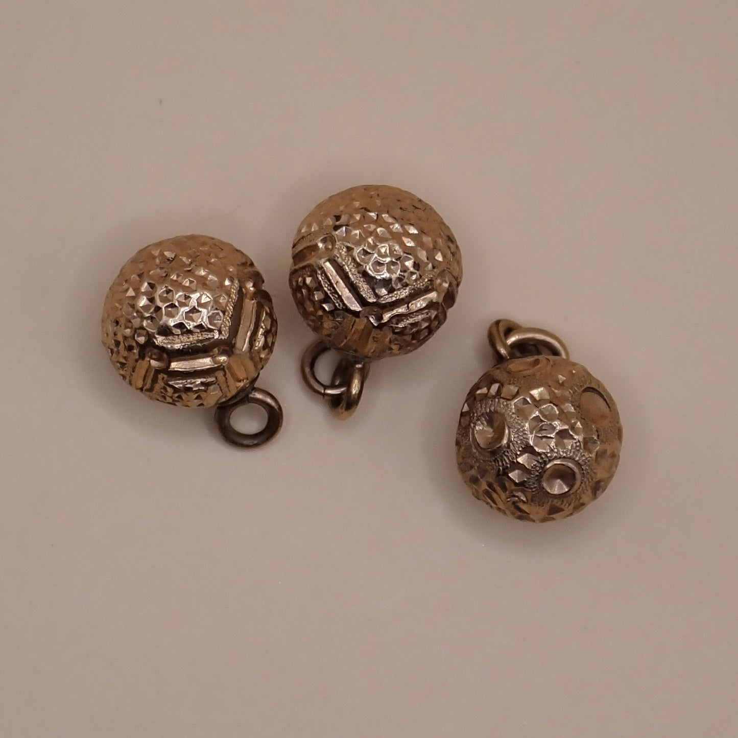 Curated Trio of Antique Victorian Bright-Cut Gold "Orb" Charms