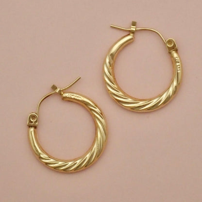 PreLoved Solid 14K Yellow Gold Spiraled Rope Hoop Earrings