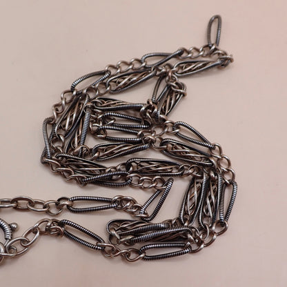 Converted Antique "Grand Sautoir" Victorian Niello & Rose Gold Vermeil Chain Necklace MB87