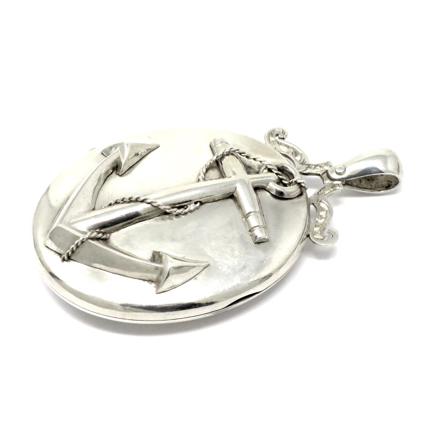 Antique Victorian Sterling Silver Anchor Oval Locket Pendant