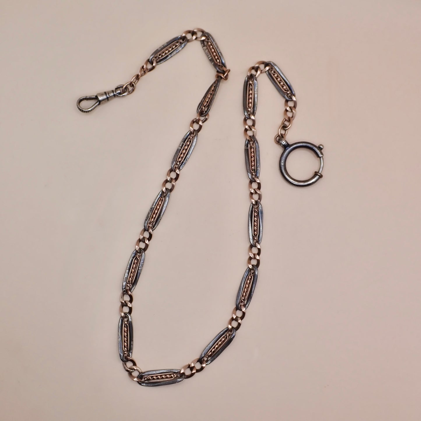 Antique Victorian 12K Rose Gold & "Twisted Vine" Niello Chain Necklace MB88