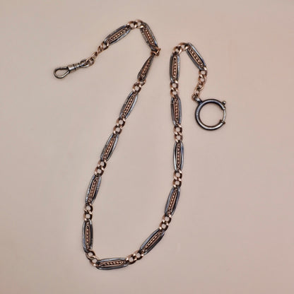 Antique Victorian 12K Rose Gold & "Twisted Vine" Niello Chain Necklace MB88