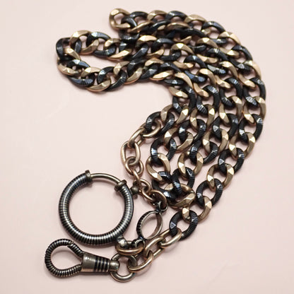 Antique Victorian 800 Niello Silver & 12k Rose Gold Watch Chain Necklace, 18.5"inches MBP5