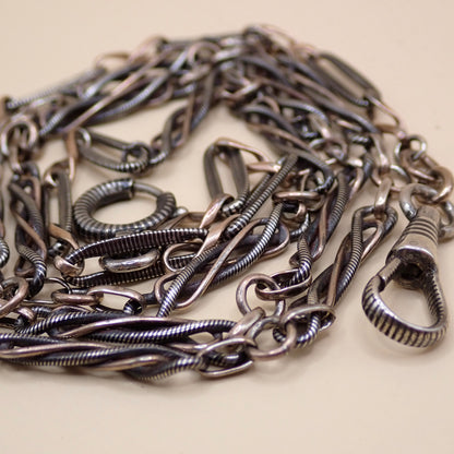 Converted Antique Victorian 800 Silver Niello & Rose Gold Vermeil Pocket Watch Chain Necklace MB74