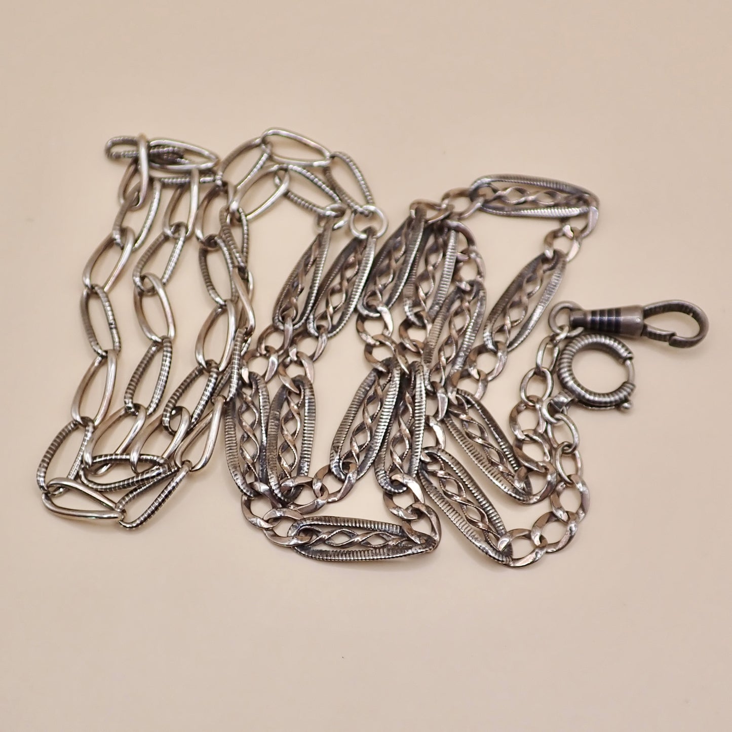 Converted Antique Victorian Niello & Silver Chain Necklace MB90