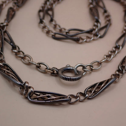 Converted Antique "Grand Sautoir" Victorian Niello & Rose Gold Vermeil Chain Necklace MB87