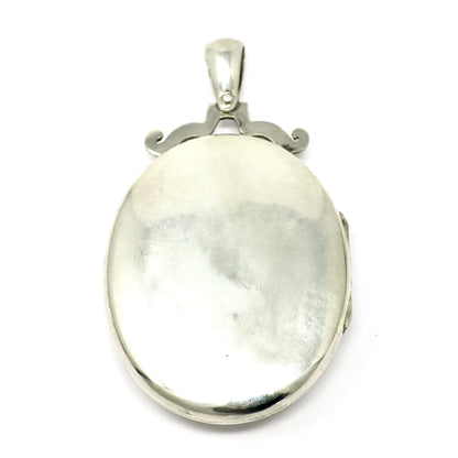 Antique Victorian Sterling Silver Anchor Oval Locket Pendant