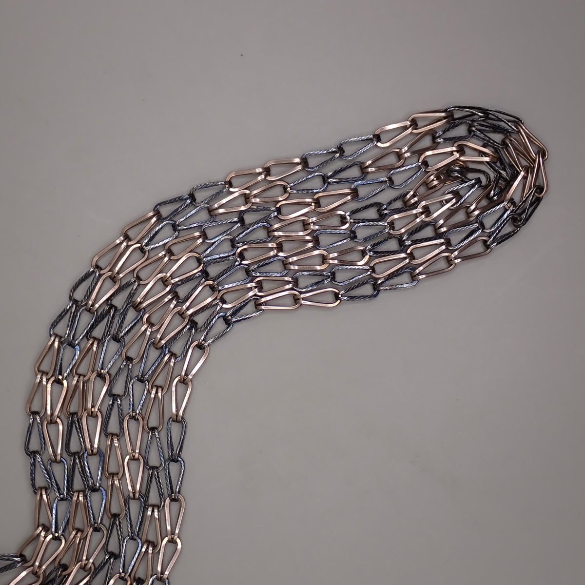 Antique Victorian Niello & Rose Gold Gilt Long Guard Chain Necklace, 59.5" inches, 26.1g MB102