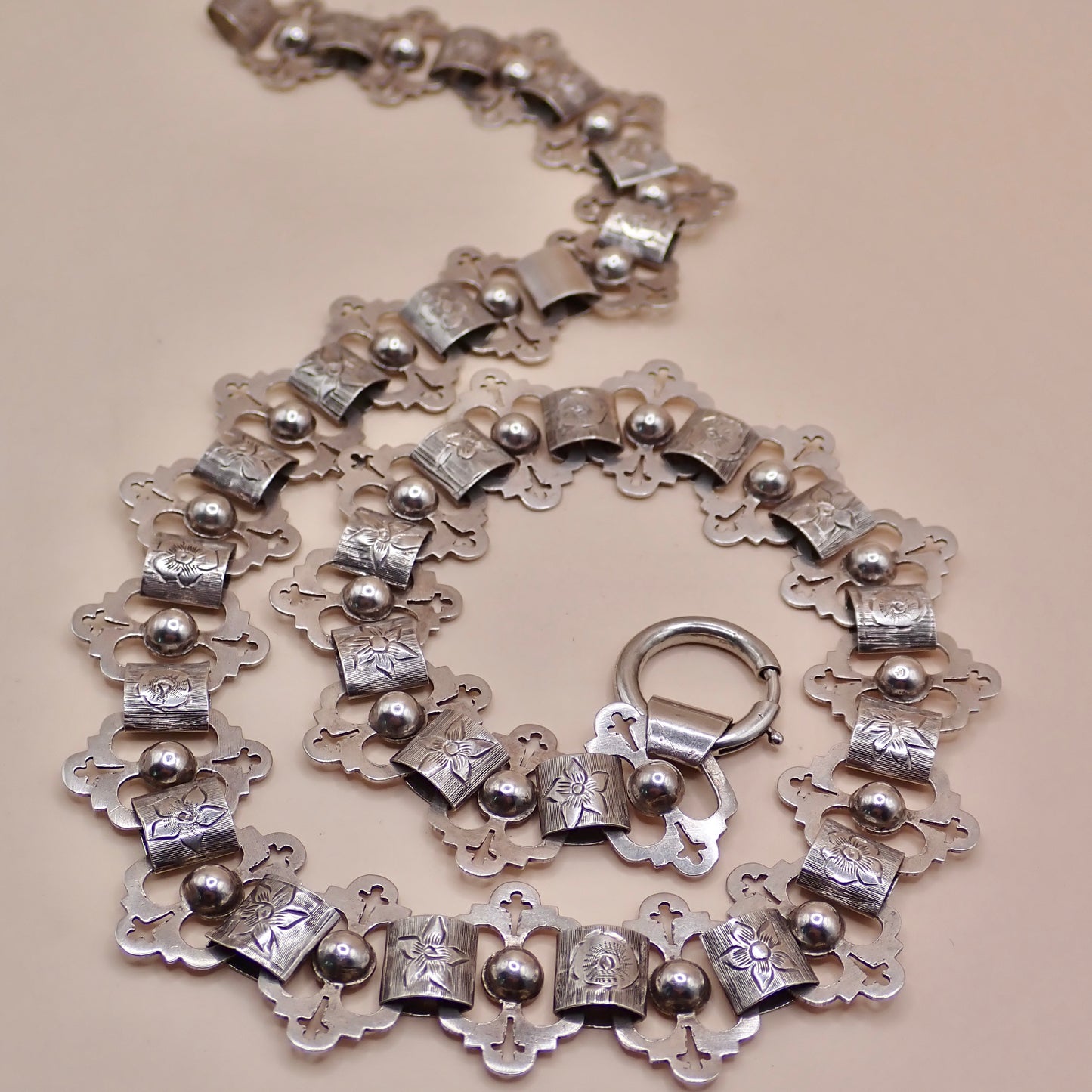 Antique Victorian Sterling Silver "Apostle" Motif Grand Collar Book Chain Necklace