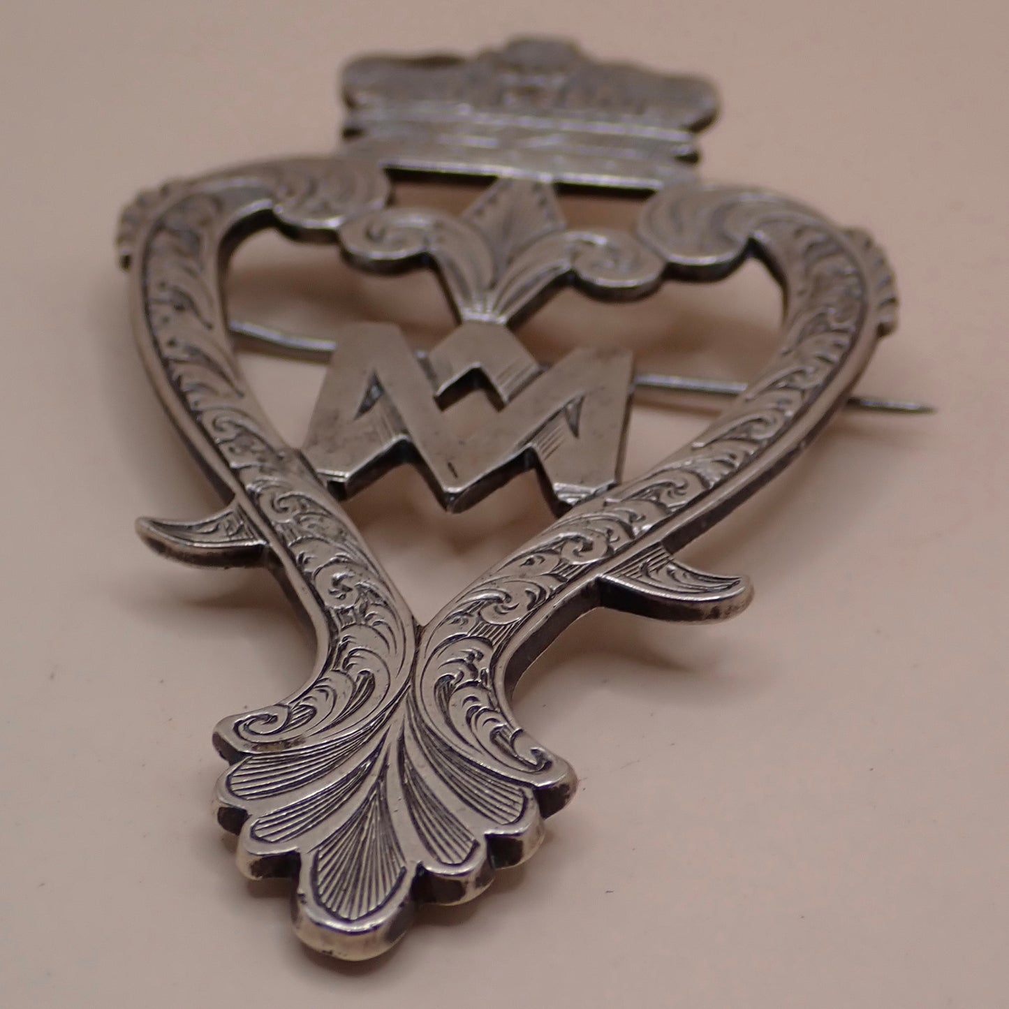 Rare 19th Century Scottish Sterling Silver Crowned Luckenbooth “Grand” Brooch Pin