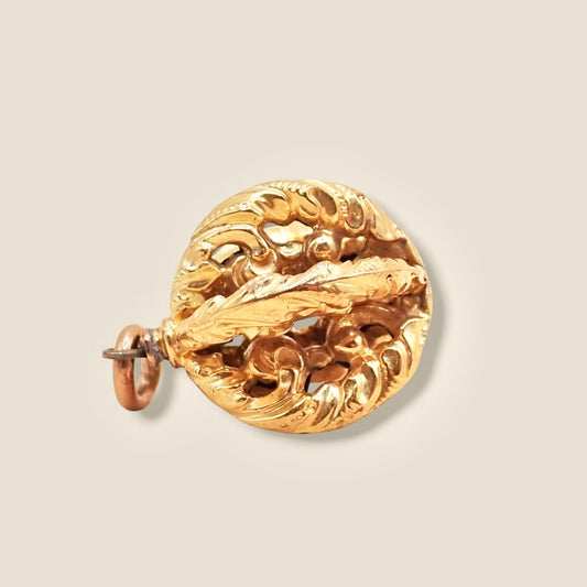 Antique Victorian Repoussé 18K Acanthus "Orb" Charm