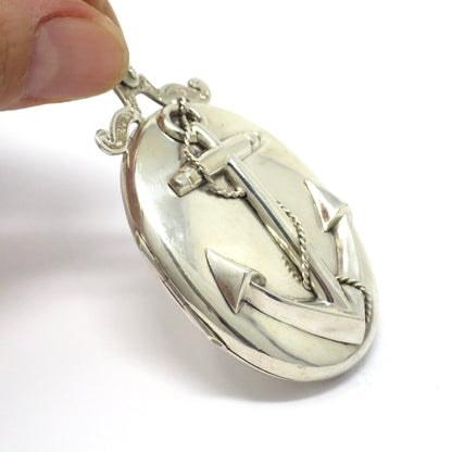 Antique Victorian Sterling Silver Anchor Oval Locket Pendant