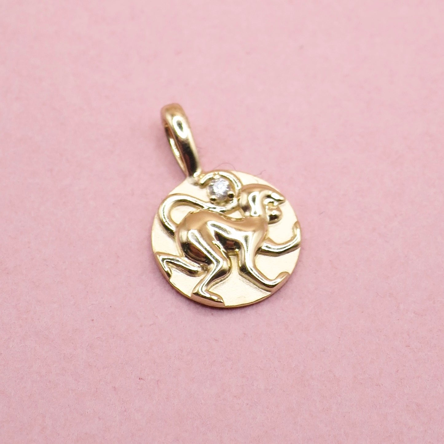 14K Yellow Gold .015 CT Natural Diamond Chinese Zodiac Year of the Monkey Pendant