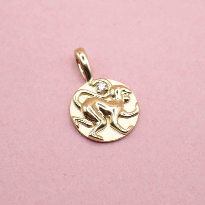 14K Yellow Gold .015 CT Natural Diamond Chinese Zodiac Year of the Monkey Pendant