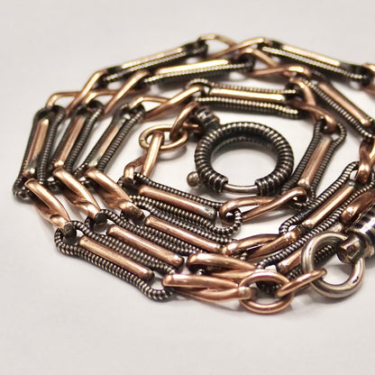 Rare Victorian .800 Silver & 9K Rose Gold Vermeil Niello 15.25” Multi-Way Chain MBP3