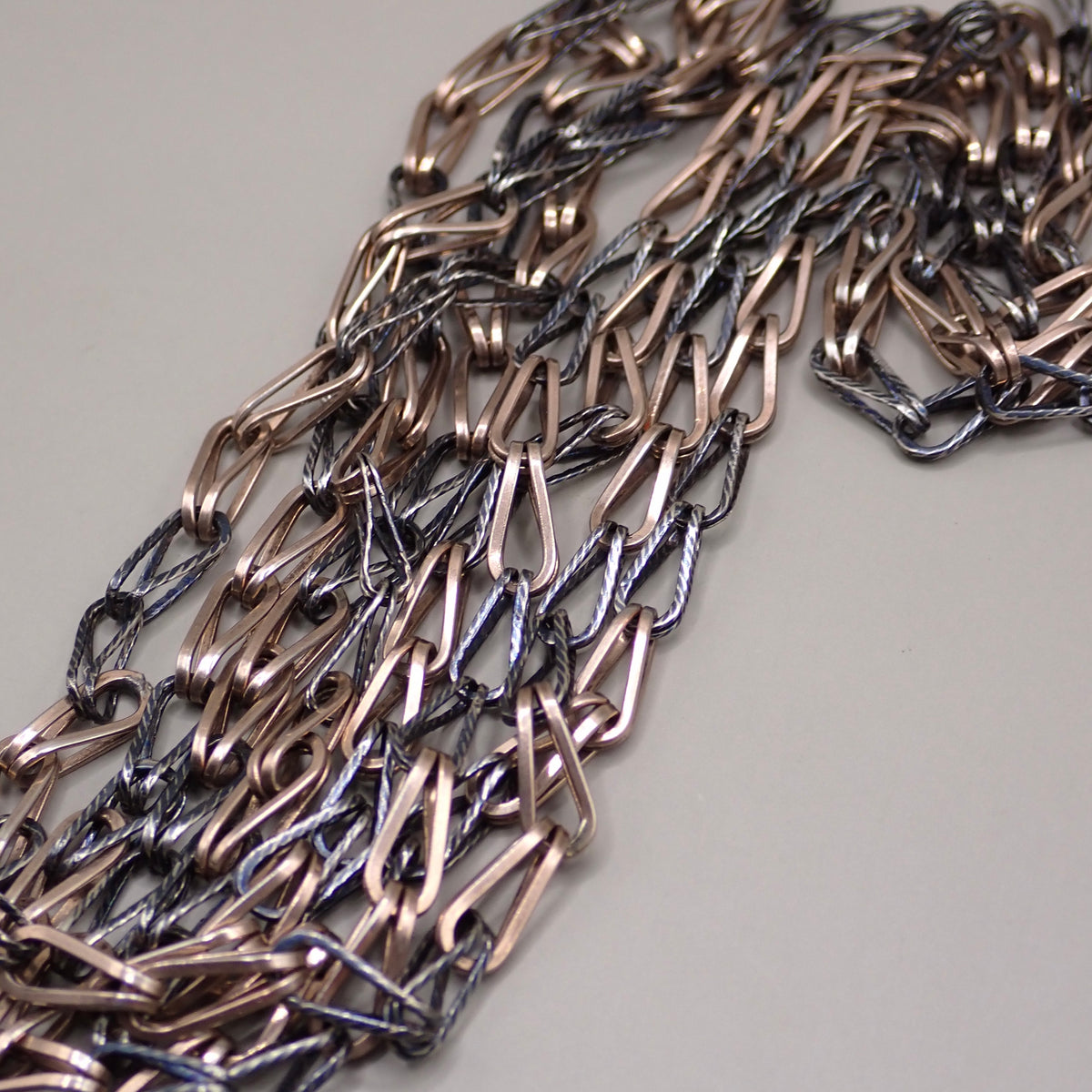 Antique Victorian Niello & Rose Gold Gilt Long Guard Chain Necklace, 59.5" inches, 26.1g MB102