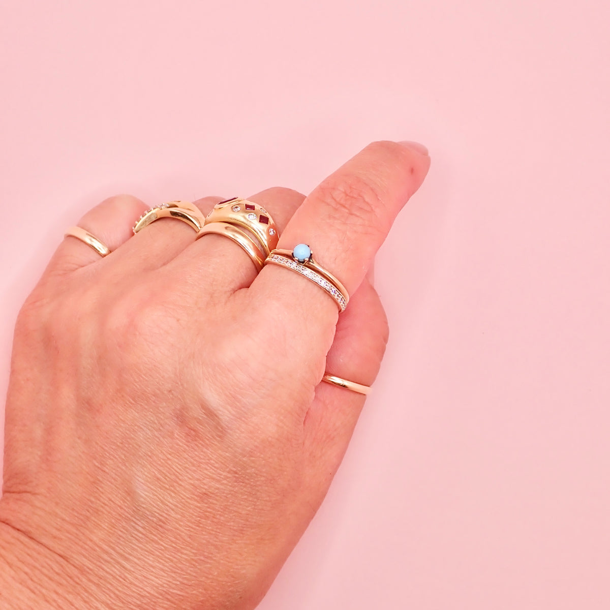 Vintage 10k Warm Gold & Robin's Egg Blue Stacking Ring