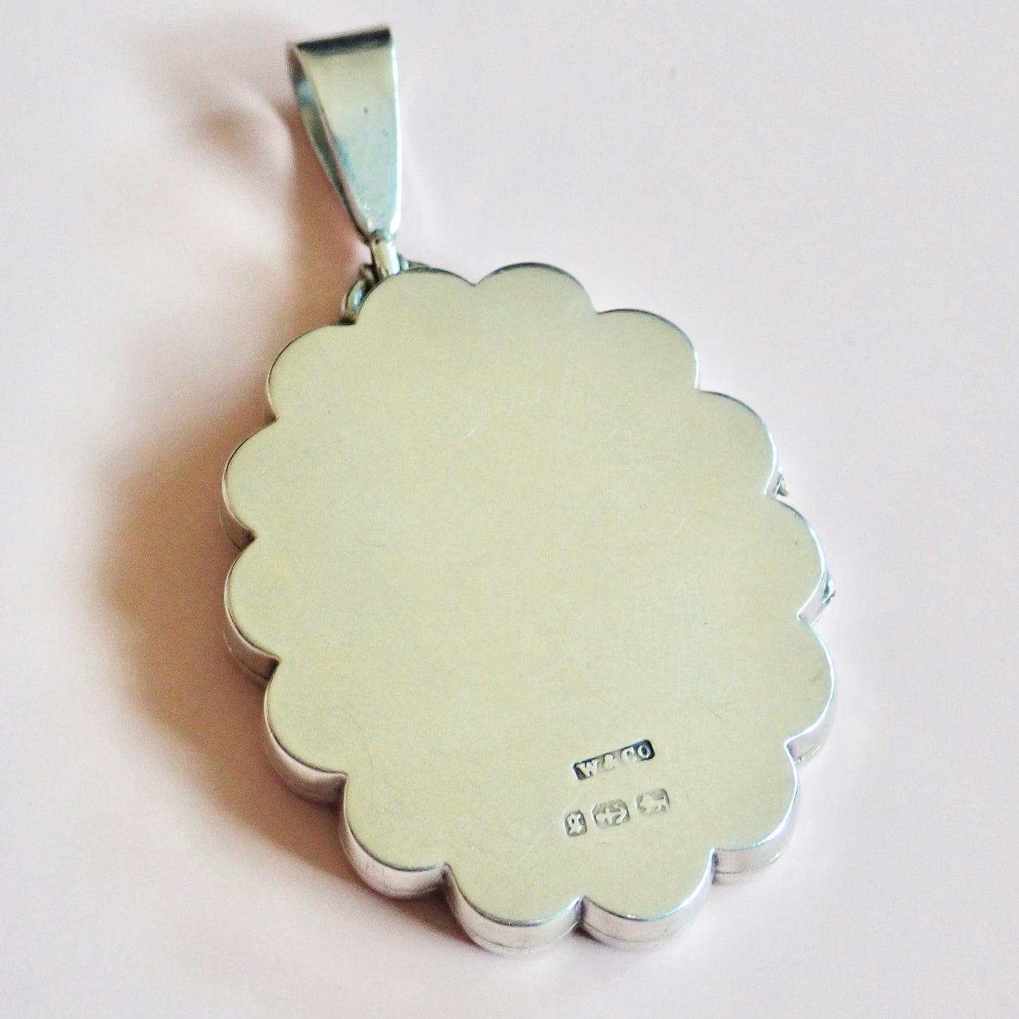 1881 Antique Victorian Birmingham Tricolor Sterling Silver Scalloped Flower Locket Pendant