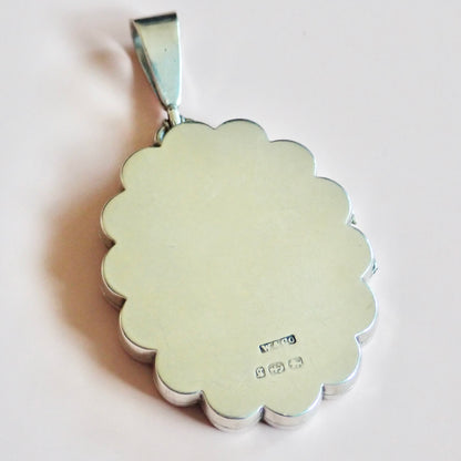 1881 Antique Victorian Birmingham Tricolor Sterling Silver Scalloped Flower Locket Pendant