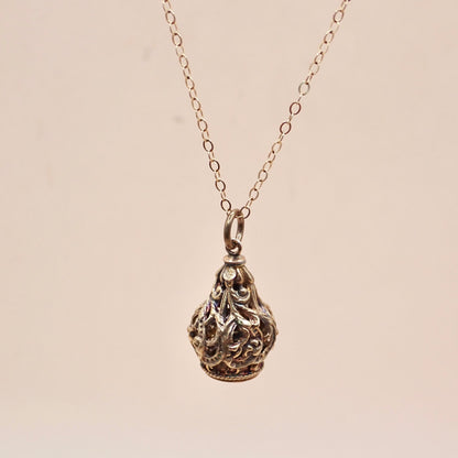 Rare Victorian 14K Gold "Lantern" Filigree Cage Charm with Honey Citrine