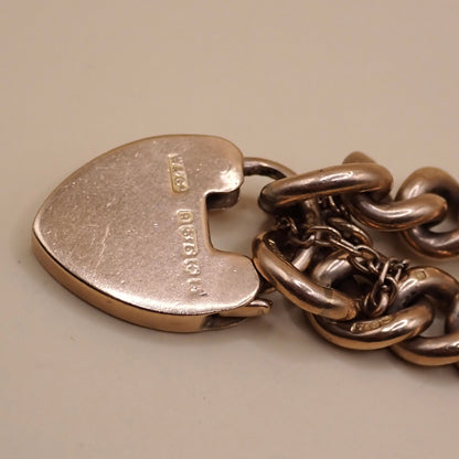 Antique Edwardian 1906 Fully Hallmarked 9k Rose Gold Heart Padlock Curb Bracelet 37.7grams