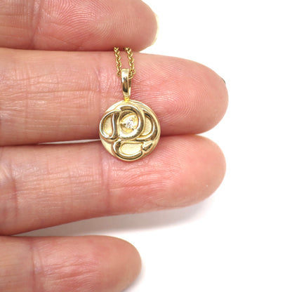 14K Yellow Gold .015 CT Natural Diamond Chinese Zodiac Year of the Snake Pendant