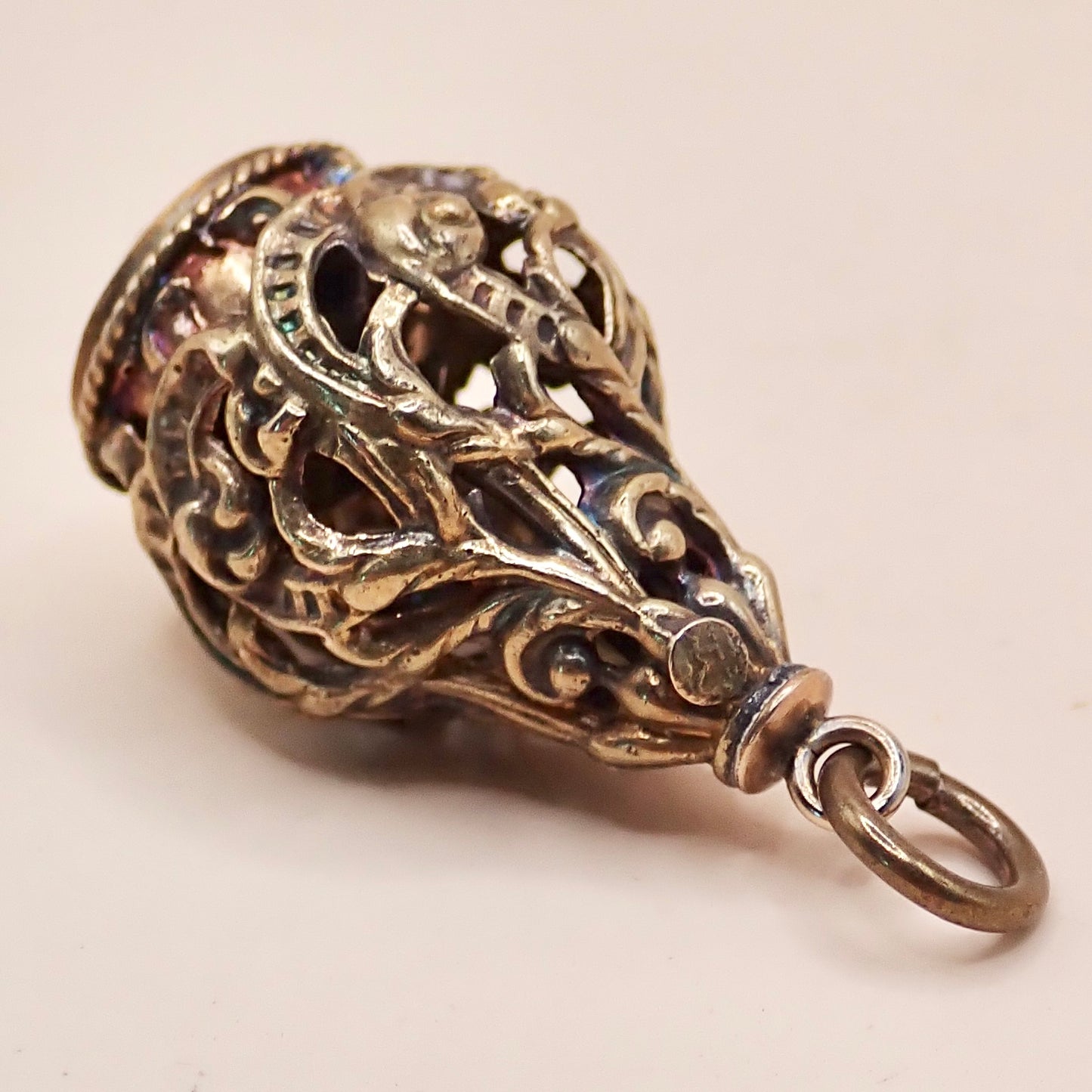 Rare Victorian 14K Gold "Lantern" Filigree Cage Charm with Honey Citrine