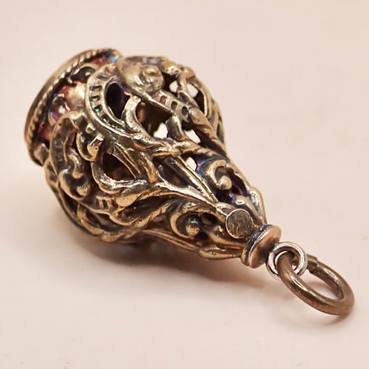 Rare Victorian 14K Gold "Lantern" Filigree Cage Charm with Honey Citrine