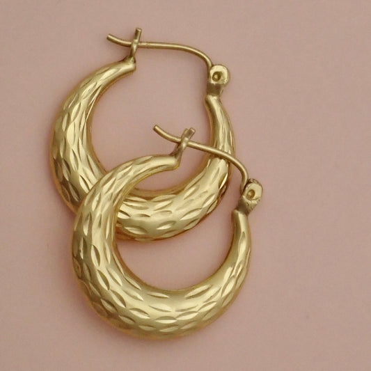 PreLoved Solid 14K Yellow Gold Diamond-Cut "Honeycomb" Puff Hoop Earrings
