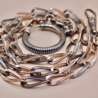 Antique Victorian 9k Rose Gold & Niello Chain Necklace MB89