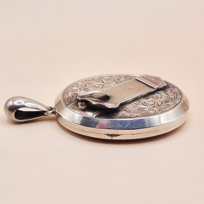 Antique 1879 Sterling Silver Victorian "Belt Buckle& Snowdrop" Locket Pendant