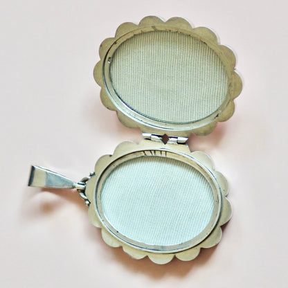 1881 Antique Victorian Birmingham Tricolor Sterling Silver Scalloped Flower Locket Pendant