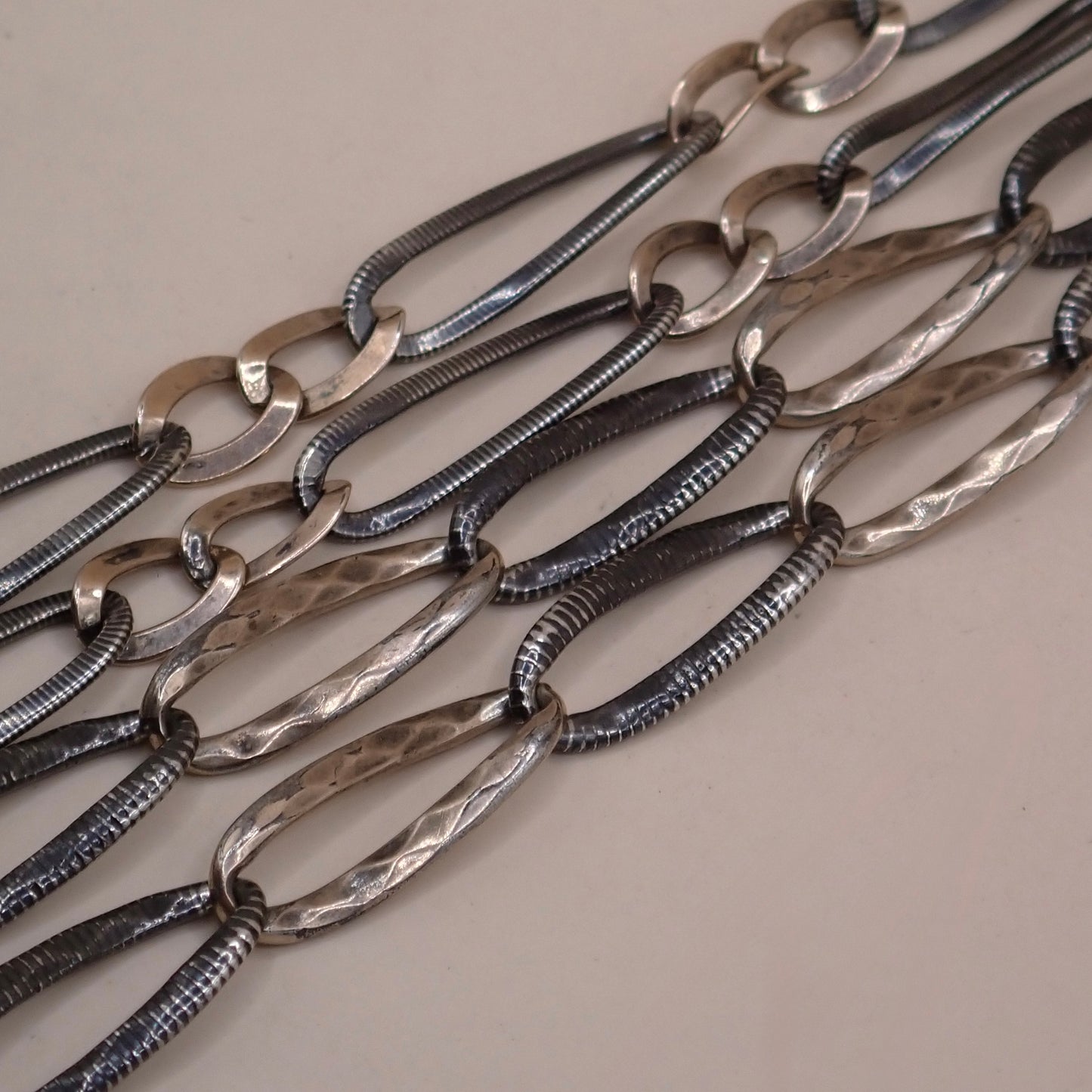 Converted Opera Length 32-Inch Victorian Niello Silver & Rose Gold Vermeil Chain Necklace MB76
